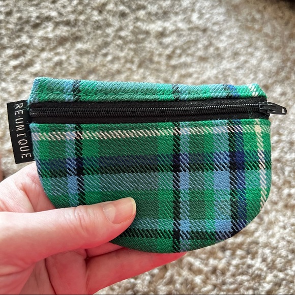 Tartan Coin Purse Half Moon Utility Zipper Pouch RE-UNIQUE Scotland Green Plaid - Picture 5 of 6